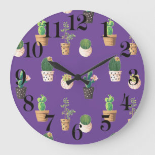 Green Dessert Succulent Cactus in Pots Large Clock