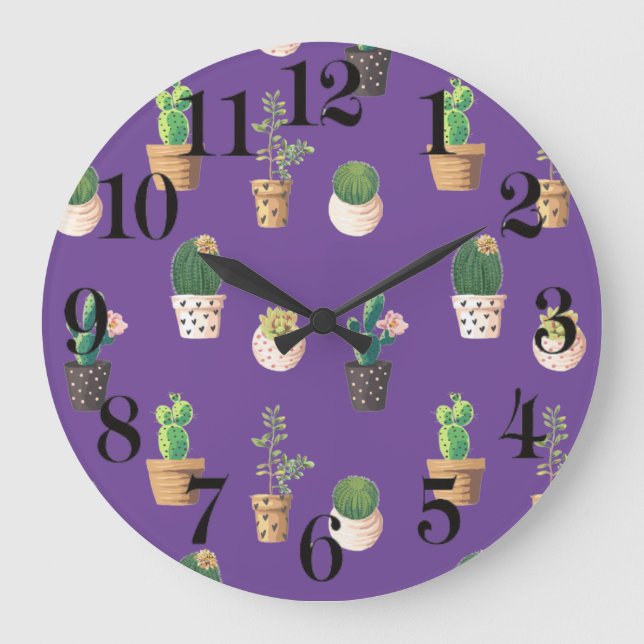 Green Dessert Succulent Cactus in Pots Large Clock (Front)