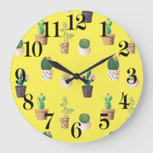 Green Dessert Succulent Cactus in Pots Large Clock
