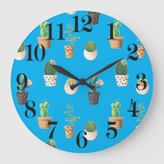 Green Dessert Succulent Cactus in Pots Large Clock (Front)