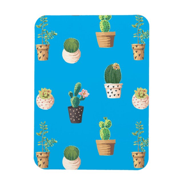 Green Dessert Succulent Cactus in Pots Magnet (Vertical)