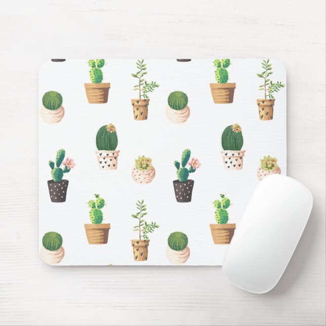 Green Dessert Succulent Cactus in Pots Mouse Pad (With Mouse)