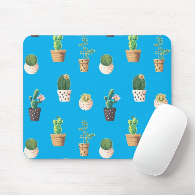 Green Dessert Succulent Cactus in Pots Mouse Pad (With Mouse)