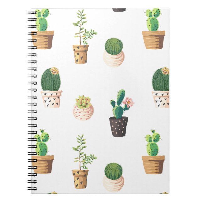 Green Dessert Succulent Cactus in Pots Notebook (Front)