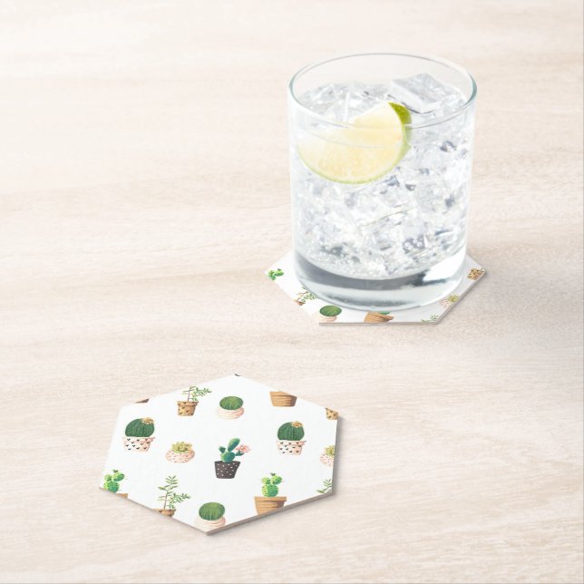 Green Dessert Succulent Cactus in Pots Paper Coaster (Insitu)