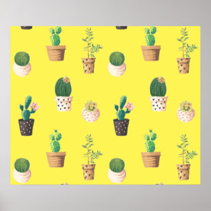 Green Dessert Succulent Cactus in Pots Poster