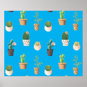 Green Dessert Succulent Cactus in Pots Poster
