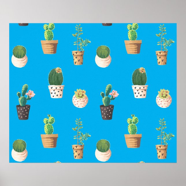 Green Dessert Succulent Cactus in Pots Poster (Front)