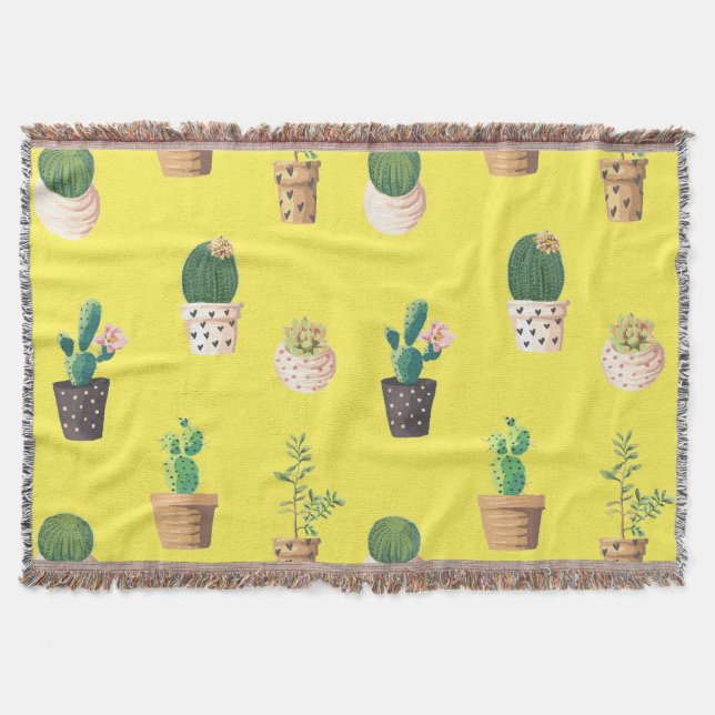Green Dessert Succulent Cactus in Pots Throw Blanket (Front)