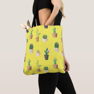 Green Dessert Succulent Cactus in Pots Tote Bag