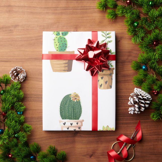 Green Dessert Succulent Cactus in Pots Wrapping Paper (Holiday Gift)