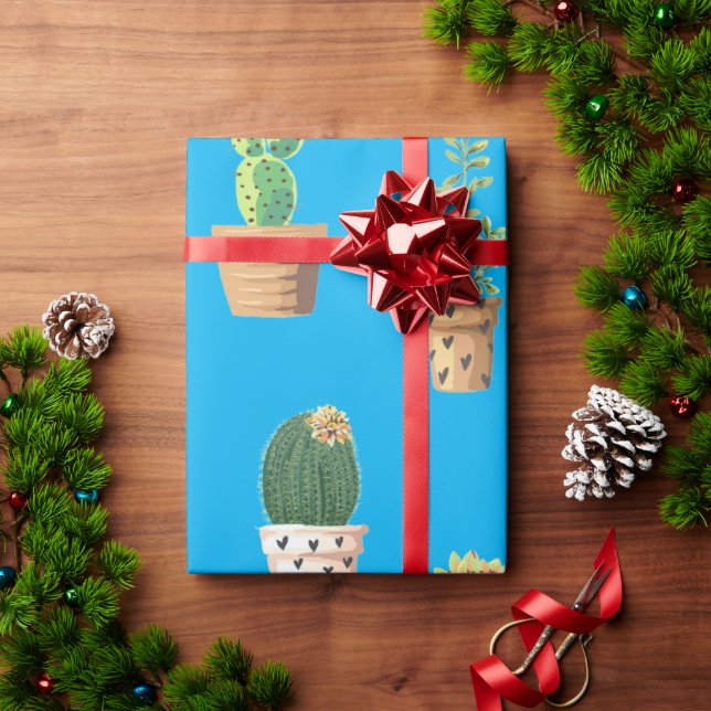 Green Dessert Succulent Cactus in Pots Wrapping Paper (Holiday Gift)