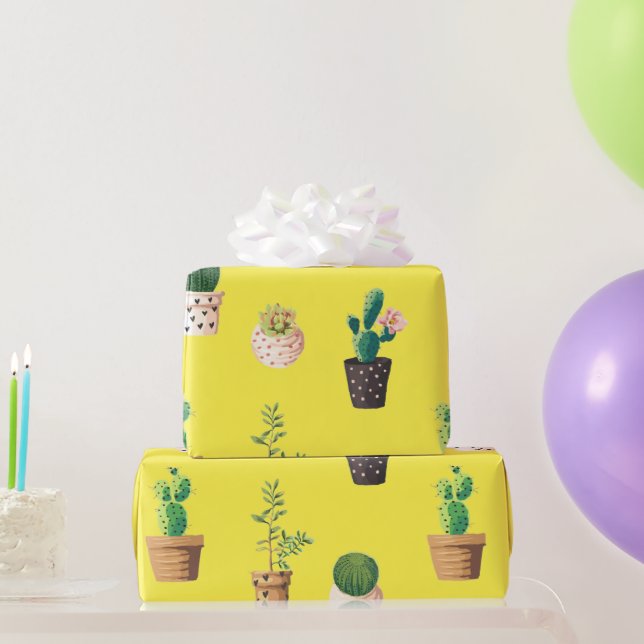 Green Dessert Succulent Cactus in Pots Wrapping Paper (Party Gifts)