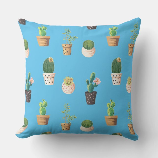 Green Dessrt Succulent Cactus in Pots Cushion (Front)