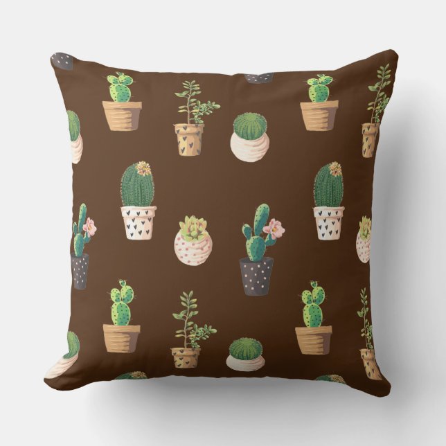 Green Dessrt Succulent Cactus in Pots Cushion (Front)