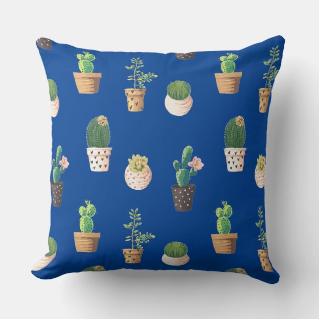 Green Dessrt Succulent Cactus in Pots Cushion (Front)