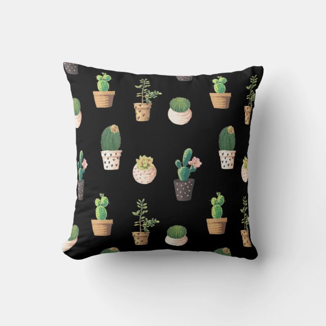 Green Dessrt Succulent Cactus in Pots Cushion (Front)
