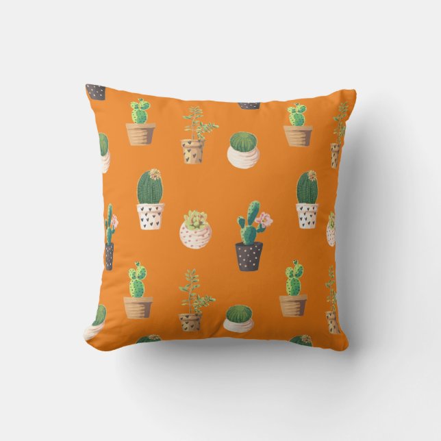 Green Dessrt Succulent Cactus in Pots Cushion (Front)