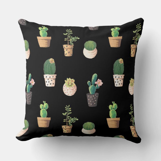 Green Dessrt Succulent Cactus in Pots Cushion (Front)