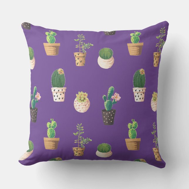 Green Dessrt Succulent Cactus in Pots Cushion (Front)