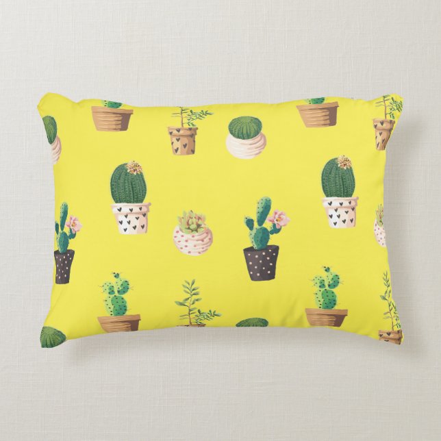 Green Dessrt Succulent Cactus in Pots Decorative Cushion (Front)