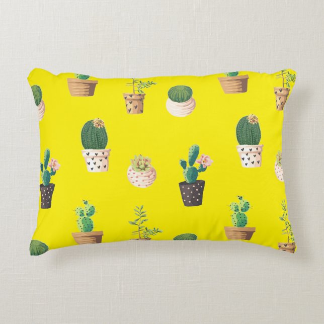 Green Dessrt Succulent Cactus in Pots Decorative Cushion (Front)