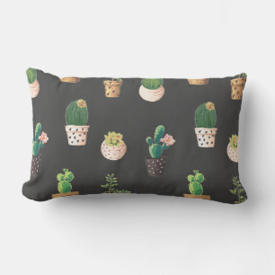 Green Dessrt Succulent Cactus in Pots Lumbar Cushion
