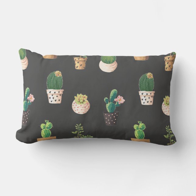 Green Dessrt Succulent Cactus in Pots Lumbar Cushion (Front)