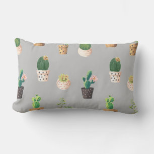 Green Dessrt Succulent Cactus in Pots Lumbar Cushion