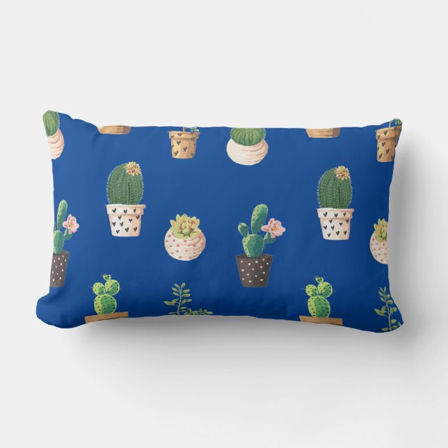 Green Dessrt Succulent Cactus in Pots Lumbar Cushion (Front)