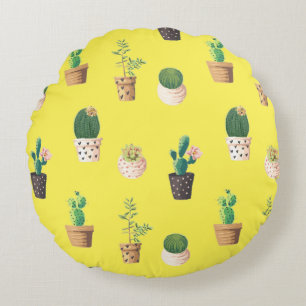 Green Dessrt Succulent Cactus in Pots Round Cushion