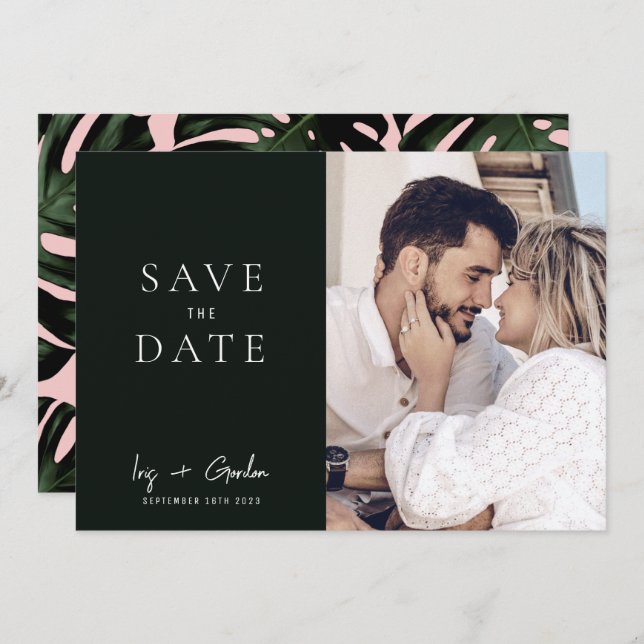 Green Destination Wedding Photo Save The Date Card (Front/Back)