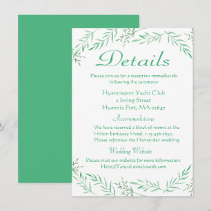 Green Details Laurel Leaves Watercolor Wedding Invitation