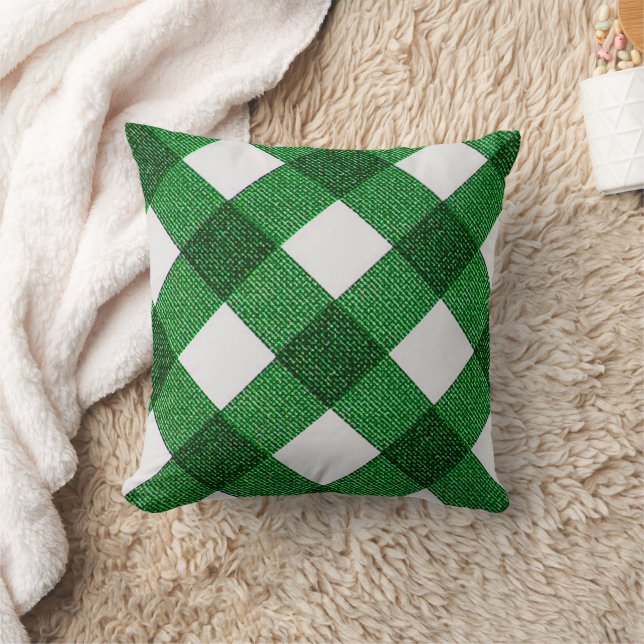 Green Diagonal Buffalo Chequered Throw Pillow (Blanket)