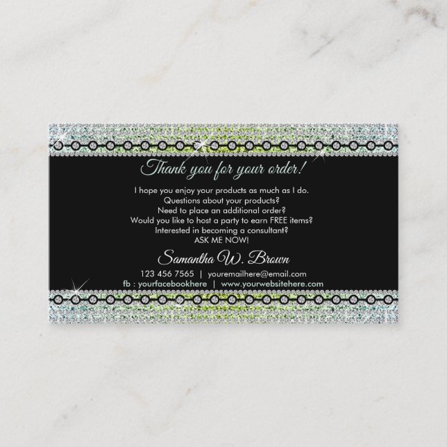 Green Diamond Bling Luxury Jewellery Business Card (Front)