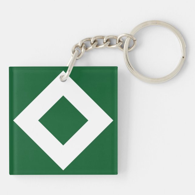 Green Diamond, Bold White Border Key Ring (Back)