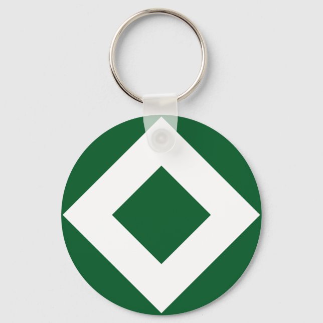 Green Diamond, Bold White Border Key Ring (Front)