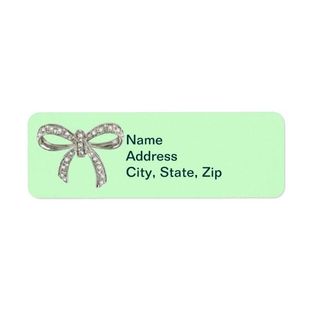 Green Diamond Bow Wedding Address Labels (Front)