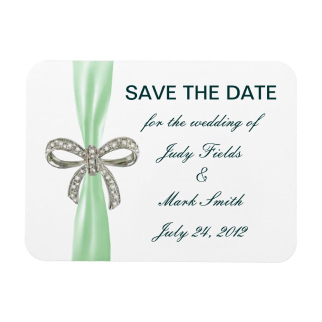 Green Diamond Bow Wedding Save The Date Magnet (Horizontal)