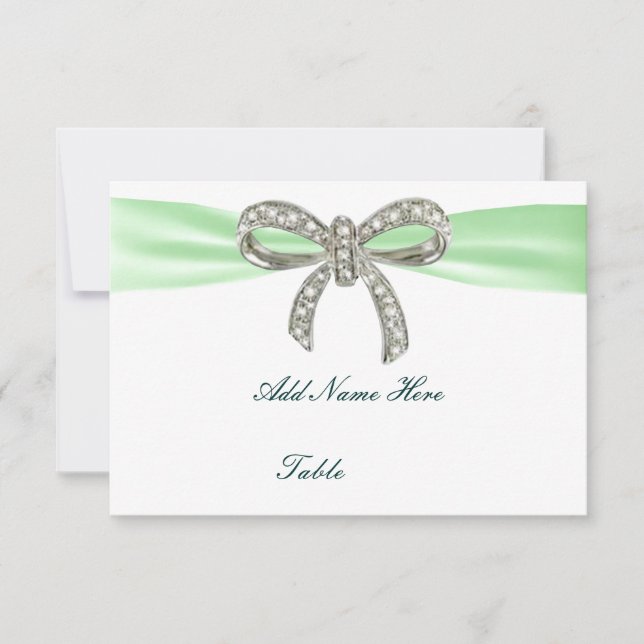 Green Diamond Bow Wedding Table Place Card (Front)