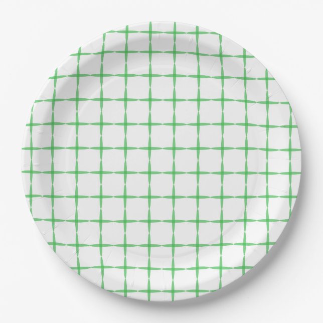 Green diamond grid paper plate (Front)