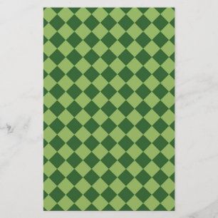 Green Diamond Harlequin Checker Pattern Stationery