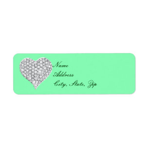 Green Diamond Heart Address Labels