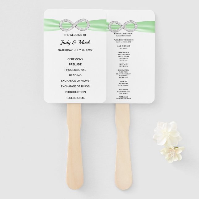 Green Diamond Infinity Wedding Program Fans (Front and Back)