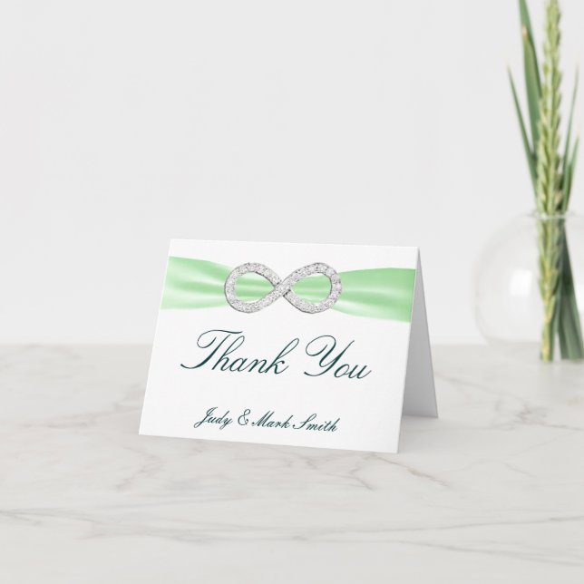 Green Diamond Infinity Wedding Thank You Card (Front)