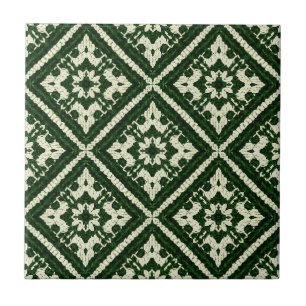 Green Diamond Nordic Knit Seamless Pattern Ceramic Tile