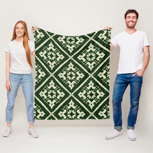Green Diamond Nordic Knit Seamless Pattern Fleece Blanket (In Situ)