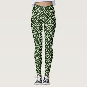 Green Diamond Nordic Knit Seamless Pattern Leggings