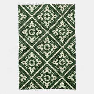 Green Diamond Nordic Knit Seamless Pattern Tea Towel