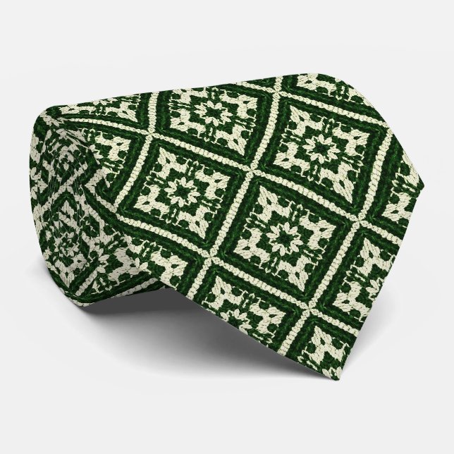 Green Diamond Nordic Knit Seamless Pattern Tie (Rolled)